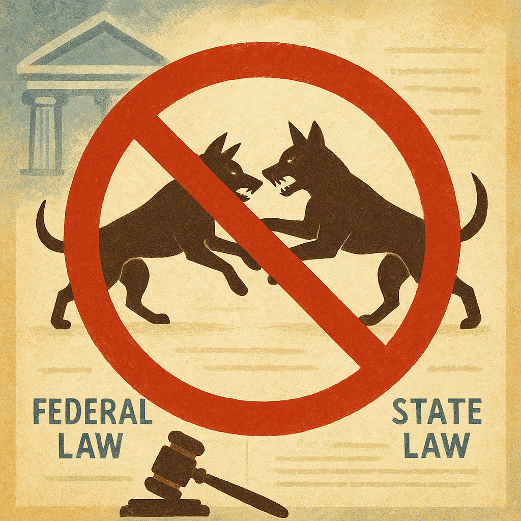 Legal prohibition symbol representing dog fighting laws