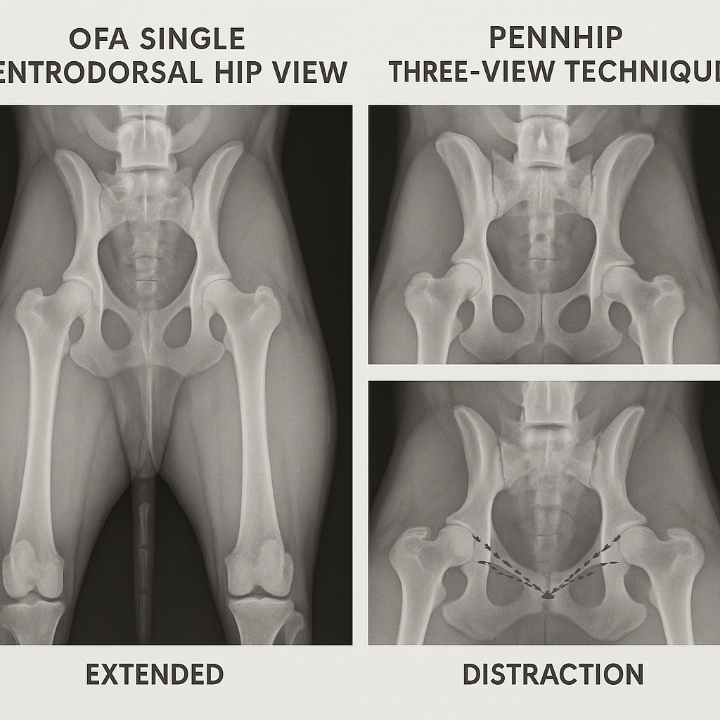 Comparison of OFA ventrodorsal radiographic view versus PennHIP three-view radiographic technique for hip dysplasia screening